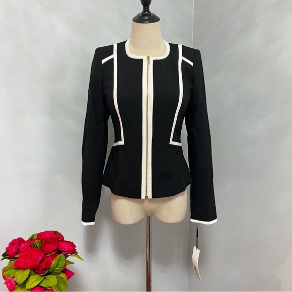 Calvin Klein Long Sleeves Jacket/ Blazer W/ Cream Piped Details - Duplicate - Picture 3 of 14